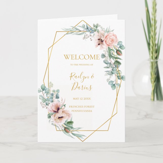 Elegant Blush Floral | Geflochtenes Hochzeitsprogr Programm (Vorderseite)