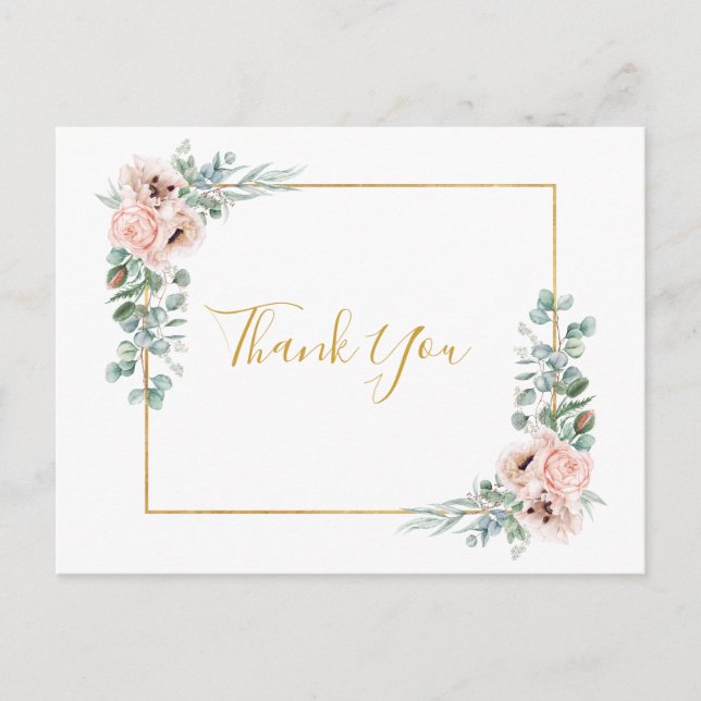 Elegant Blush Floral | Hochzeit Danke Postcard Postkarte (Vorderseite)