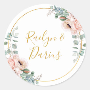 Elegant Blush Floral   Hochzeiten von Umschlag Auf Runder Aufkleber