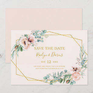 Elegant Blush Floral   Horizontal pastel Save The Date