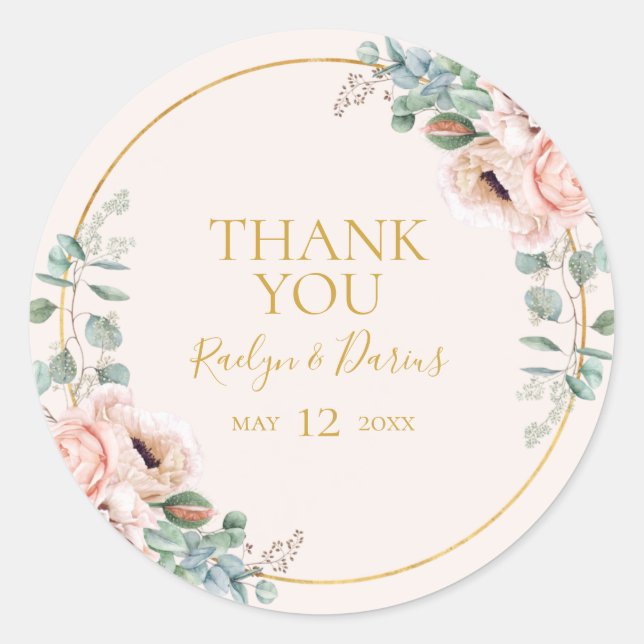 Elegant Blush Floral | Pastel Vielen Dank Runder Aufkleber (Vorderseite)