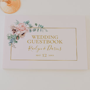 Elegant Blush Floral   Pastel Wedding Guest Book Gästebuch