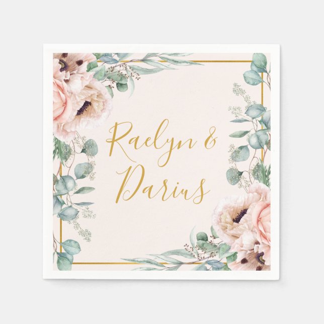 Elegant Blush Floral | Pastel Wedding Napkins Serviette (Vorderseite)