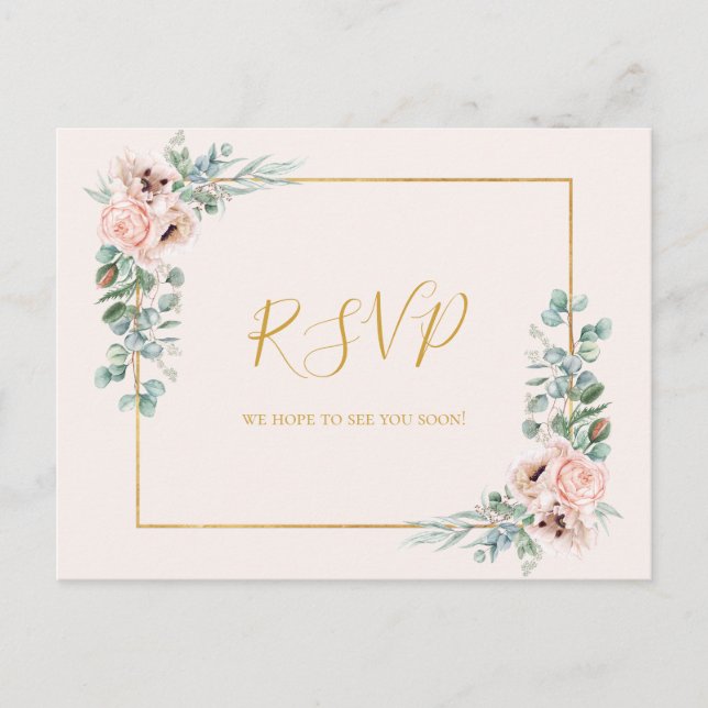 Elegant Blush Floral | Pastel Wedding RSVP Postkarte (Vorderseite)