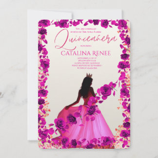 Elegant Blush Floral Quinceañera Einladung