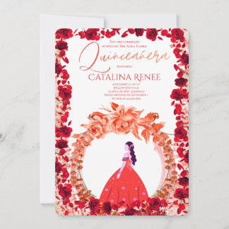 Elegant Blush Floral Quinceañera Einladung