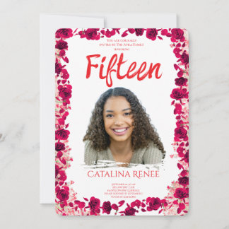 Elegant Blush Floral Quinceañera Invitation Einladung