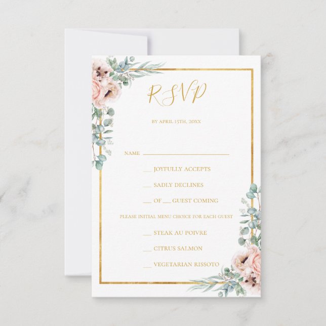 Elegant Blush Floral | RSVP-Karte im Menü RSVP Karte (Vorderseite)