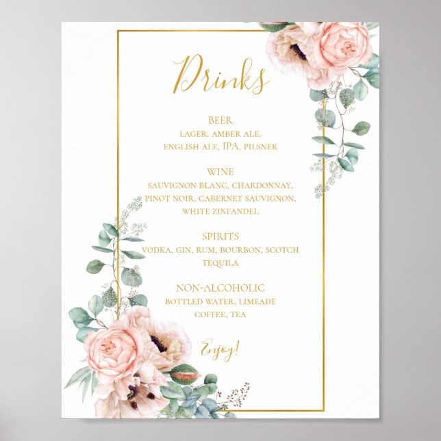 Elegant Blush Floral | Symbol für Hochzeitsgetränk Poster (Vorne)