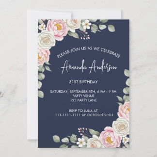 Elegant Blush Floral Watercolor Birthday  Einladung