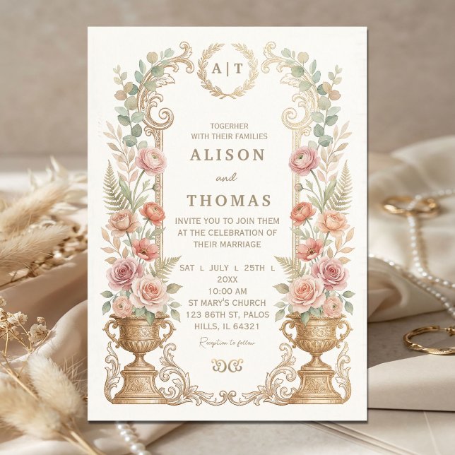 Elegant Blush Floral Wedding  Einladung (Elegant Blush Floral Wedding Invitation #vintagefantasymagicalwhimsicaldreamy #elegantpaintedwater)