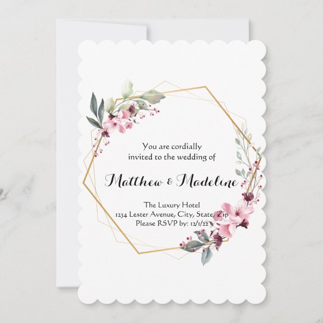 Elégant Blush Floral Wedding Invitations (Devant)