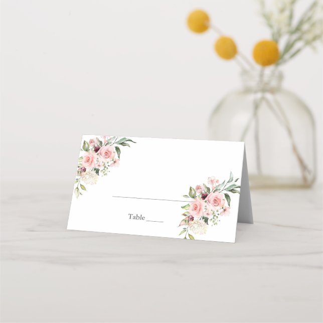 Elegant Blush Floral Wedding Place Cards Platzkarte (Vorderseite)
