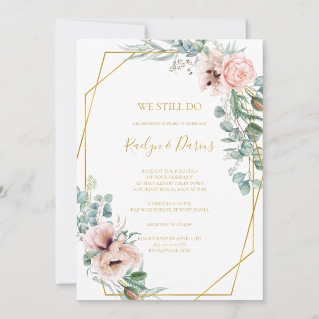 Elegant Blush Floral | Wir verlängern uns noch imm Einladung (Vorderseite)