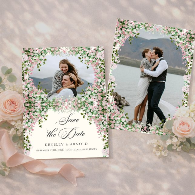 Elegant Blush Garden Photo Save The Date  (Von Creator hochgeladen)