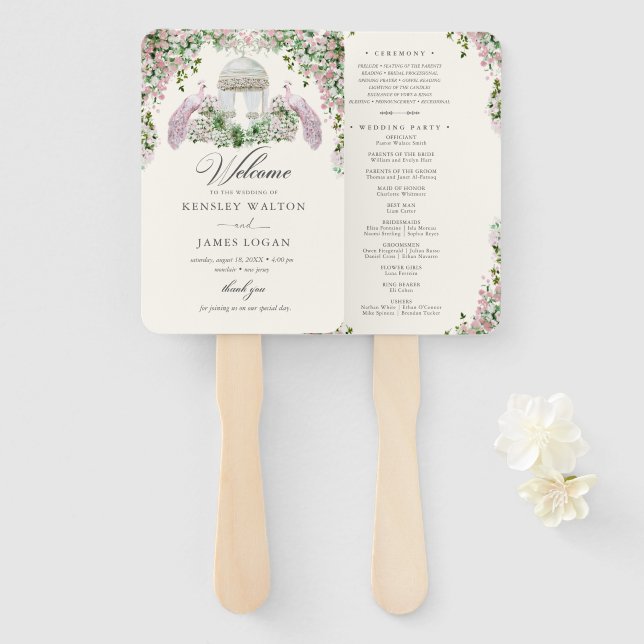Elegant Blush Garden Wedding Program Fächer (Vorne und Hinten)