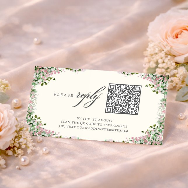Elegant Blush Garden Wedding QR code RSVP Card Begleitkarte (Von Creator hochgeladen)