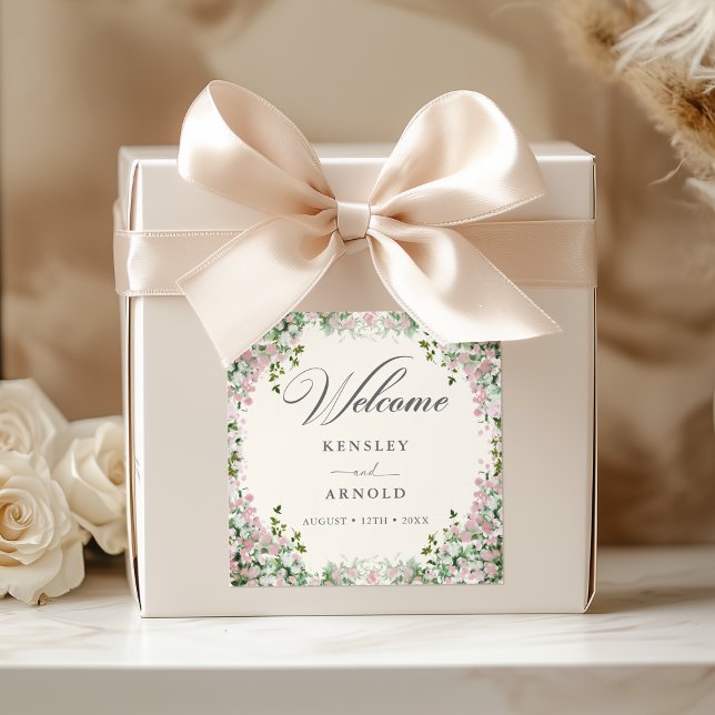 Elegant Blush Garden Wedding Quadratischer Aufkleber (Von Creator hochgeladen)