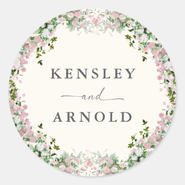 Elegant Blush Garden Wedding Runder Aufkleber (Vorderseite)