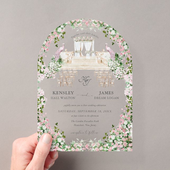Elegant Blush Garden Wedding with Monogram  Acryleinladungen (Insitu (Handheld))