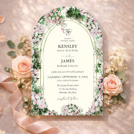 Elegant Blush Garden with Photo Wedding  Einladung