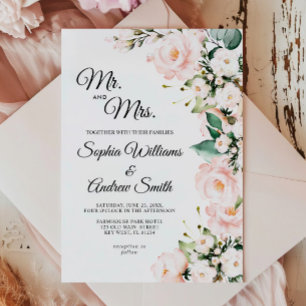 Elegant Blush Gentle Rose Blume Hochzeit Einladung