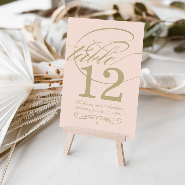 Elegant Blush Gold Calligraphy Wedding Monogram Tischnummer (Von Creator hochgeladen)