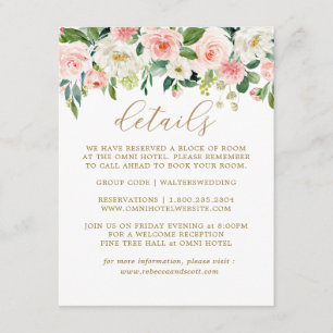 Elégant Blush Gold Floral Mariage Détails Cartes