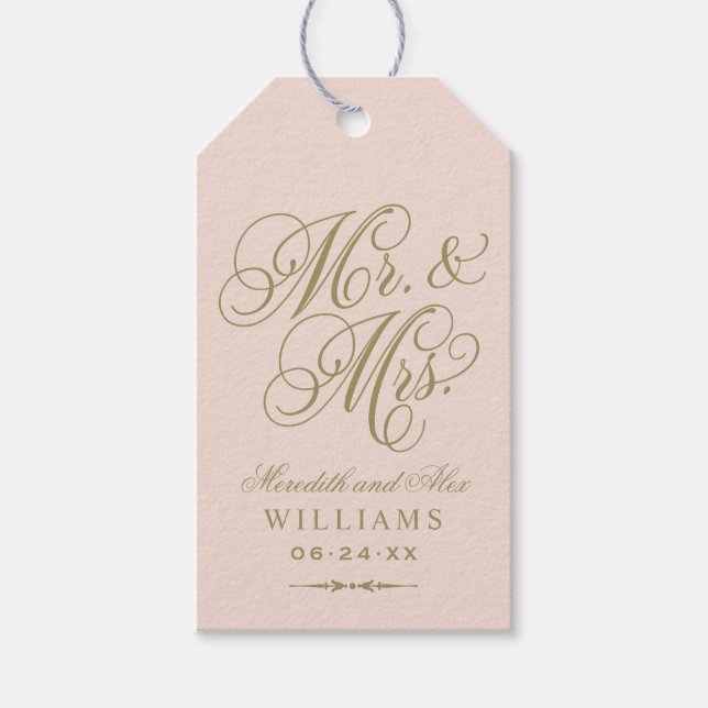 Elegant Blush Gold Mr. und Mrs. Script Monogram Geschenkanhänger (Vorderseite)