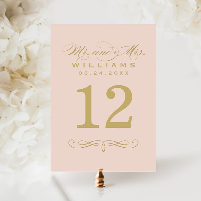 Élégant Blush Gold Script Mariage Numéro de table (Créateur téléchargé)