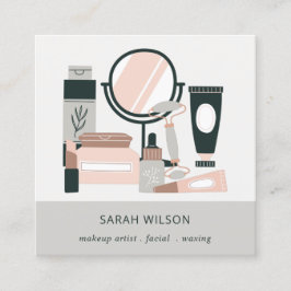 Elegant Blush Gray Makeup Artist Cosmologe Quadratische Visitenkarte