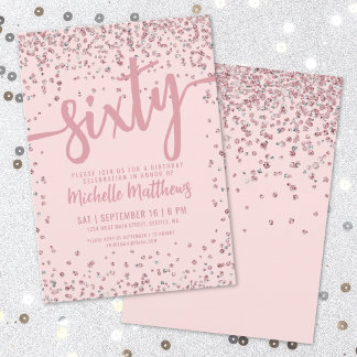 Elegant Blush Pink 60. Geburtstag Einladung