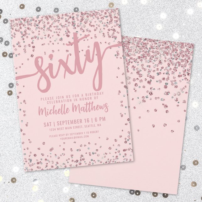 Elegant Blush Pink 60. Geburtstag Einladung (Elegant Blush Pink 60th Birthday Invitation)