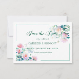Elegant Blush Pink and Green Watercolor Wedding Save The Date