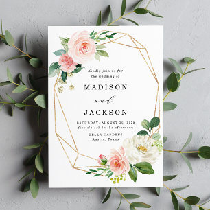 Elegant Blush Pink and White Floral Gold Wedding Einladung