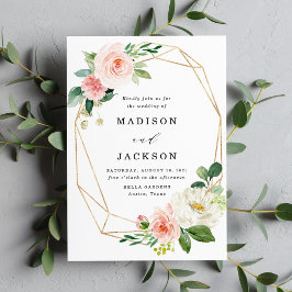 Elegant Blush Pink and White Floral Gold Wedding Einladung