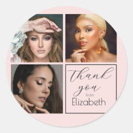 Elegant Blush Pink Black Script 3 Photo Makeup  Runder Aufkleber