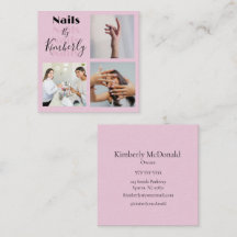 Elegant Blush Pink Black Script 3 Photo Nail Salon
