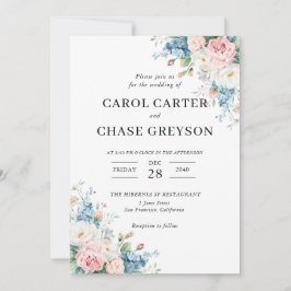 Elegant Blush Pink & Blue Floral Wedding Einladung