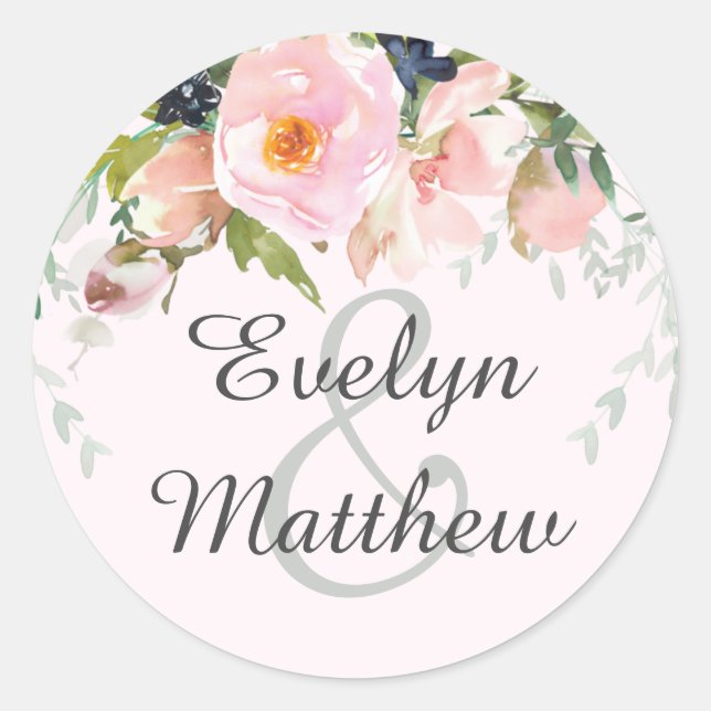 Elegant Blush Pink Blumenstrauß Hochzeit Runder Aufkleber (Vorderseite)