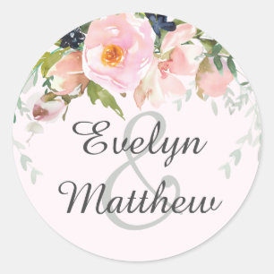 Elegant Blush Pink Blumenstrauß Hochzeit Runder Aufkleber