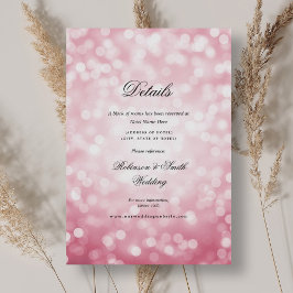 Elegant Blush Pink Bokeh Lights Hochzeitsdetails Begleitkarte