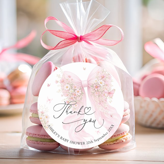 Elegant Blush Pink Bow Baby Shower Thank You  Runder Aufkleber (Von Creator hochgeladen)