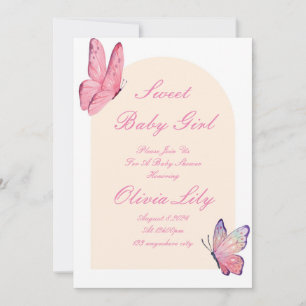 ELEGANT BLUSH PINK BUTTERFLIES BABY GIRL DUSCHE EINLADUNG