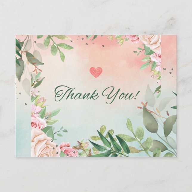 Elegant Blush Pink Floral Bridal Dankeschön Karte (Vorderseite)