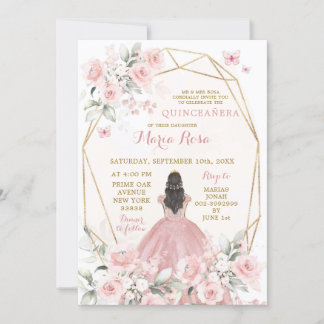 Elegant Blush Pink Floral Girl Sweet 16. Geburtsta Einladung