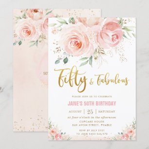 Elegant Blush Pink Floral Gold 50 und fabelhaft Einladung