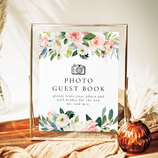 Élégant Blush Pink Floral Photo Livre d'or (Créateur téléchargé)