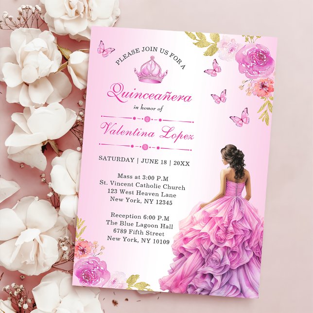 Elegant Blush Pink Floral Quinceañera Einladung (Von Creator hochgeladen)