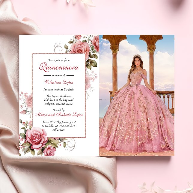 Elegant Blush Pink Floral Quinceañera Einladung (Von Creator hochgeladen)